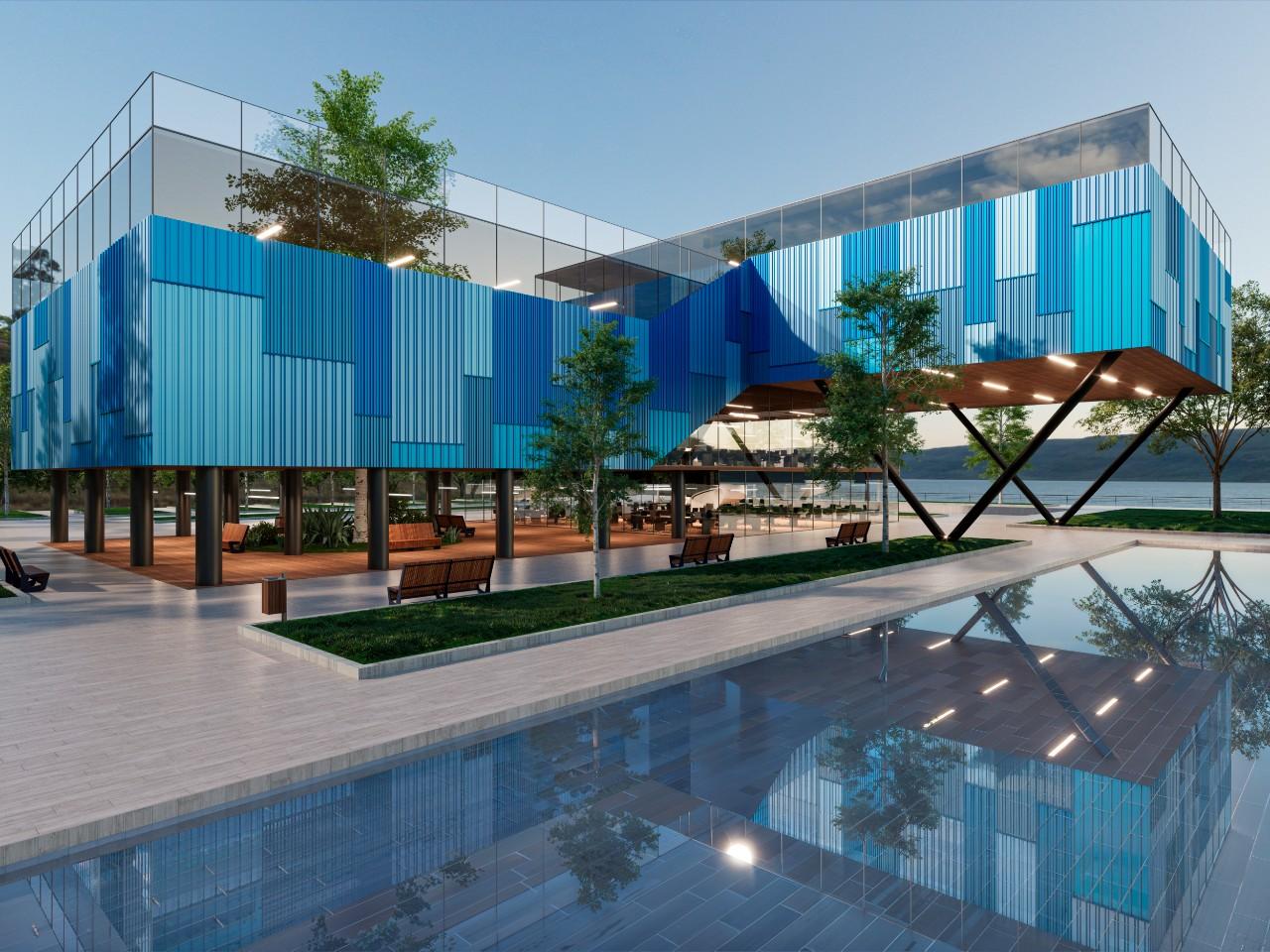 Matrix panels with a multi-depth profile across a building façade